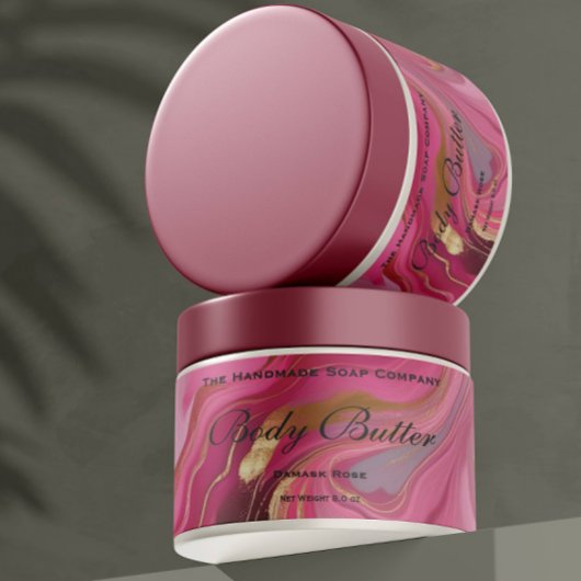 Cosmetics Jar Label - Roze Marmer en Goud Waterfles Etiket