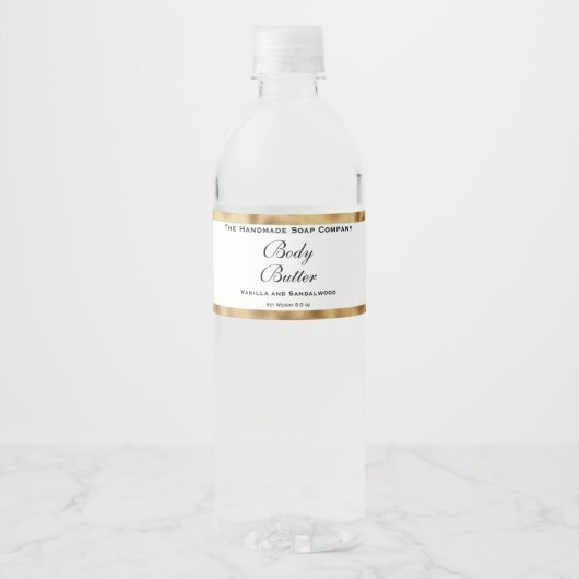 Cosmetics Jar Label - Wit en Faux geweven goud Waterfles Etiket (Voorkant)