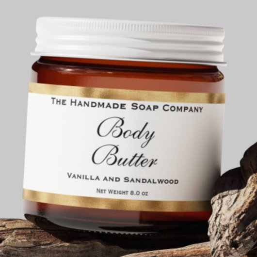 Cosmetics Jar Label - Wit en Faux geweven goud Waterfles Etiket