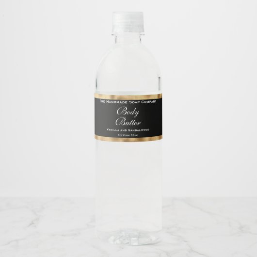 Cosmetics Jar Label - Zwart en Faux geweven goud Waterfles Etiket (Voorkant)
