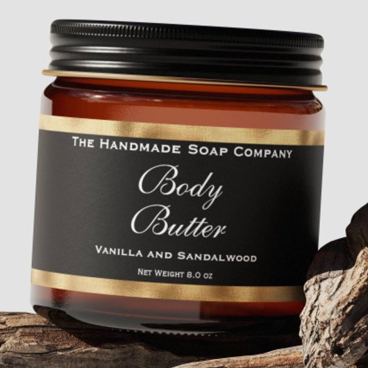 Cosmetics Jar Label - Zwart en Faux geweven goud Waterfles Etiket