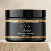 Cosmetics Jar Label - Zwart en Faux geweven goud Waterfles Etiket