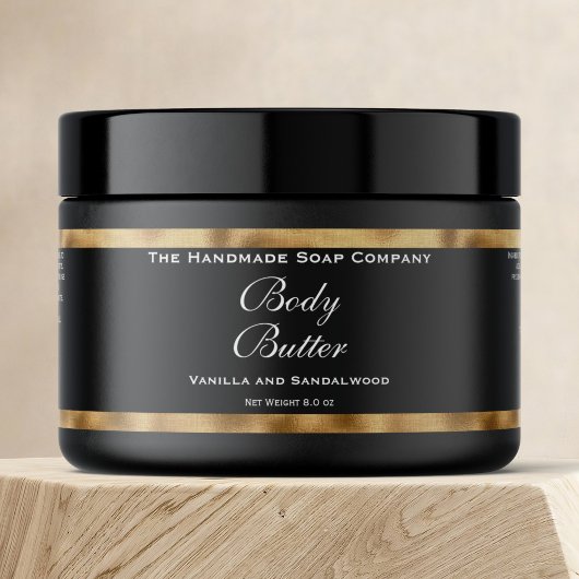 Cosmetics Jar Label - Zwart en Faux geweven goud Waterfles Etiket