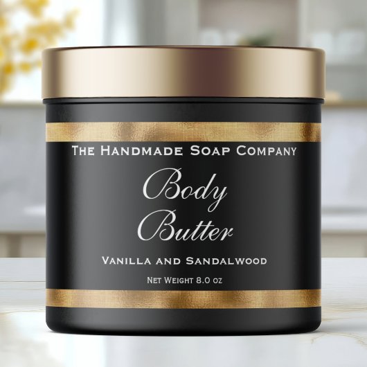Cosmetics Jar Label - Zwart en Faux geweven goud Waterfles Etiket