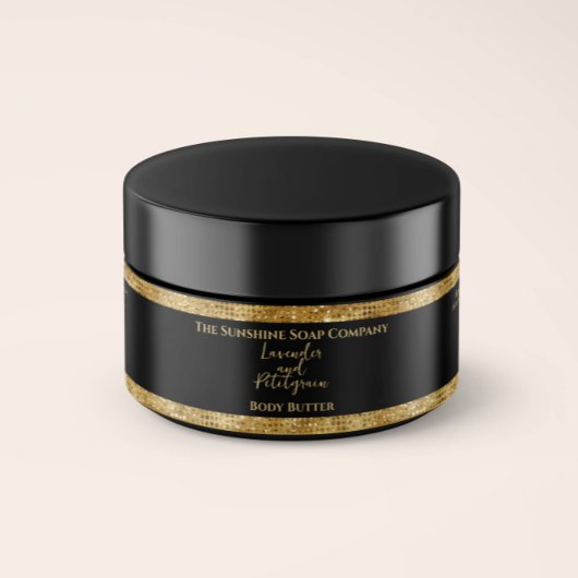 Cosmetics Jar Label - Zwart en Goud Glitter