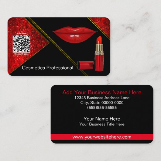 Cosmetics Professional | Rood-zwart | VISITEKAARTJ Visitekaartje (Voorkant / Achterkant)