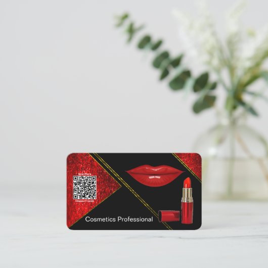 Cosmetics Professional | Rood-zwart | VISITEKAARTJ Visitekaartje (Staand voorkant)