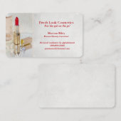 Cosmetisch product met rode lippenstift op spiegel visitekaartje (Voorkant / Achterkant)