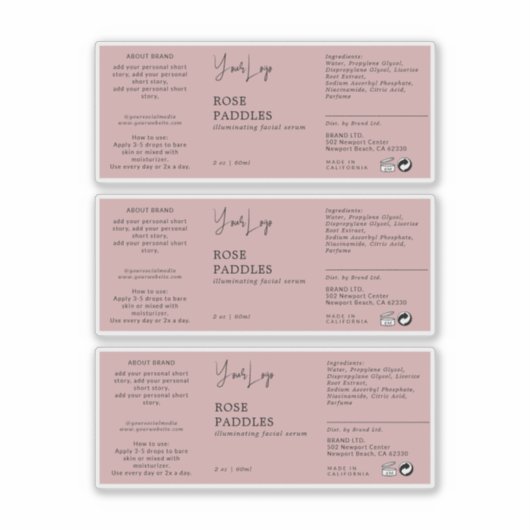 Cosmetische Dropper Flaceletiket Sticker (Voorkant)