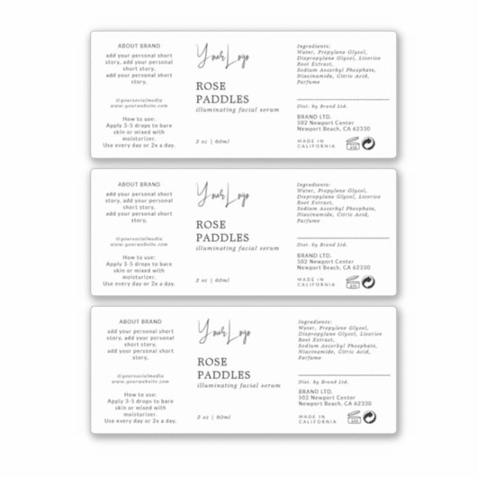 Cosmetische Dropper Flaceletiket Sticker (Voorkant)