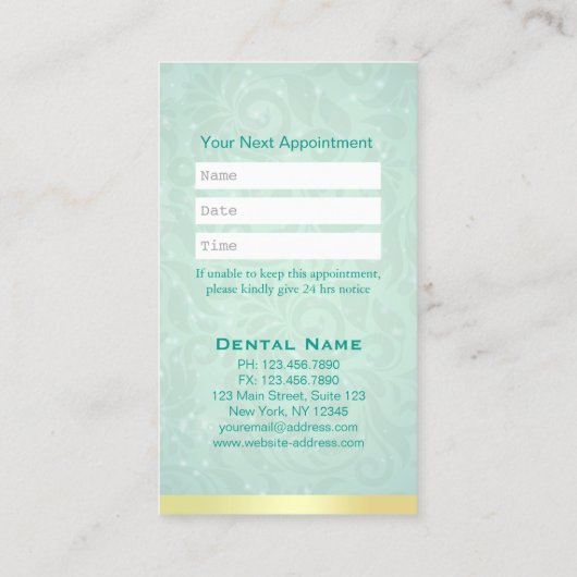 Cosmetische en algemene benoeming van de Dentist G Afsprakenkaartje (Achterkant)