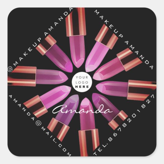Cosmetische makreel Artist roze lipstick Logo Vierkante Sticker (Voorkant)
