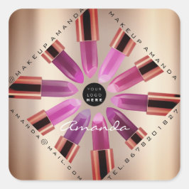 Cosmetische makreel Artist roze lipstick Roos Gold Vierkante Sticker