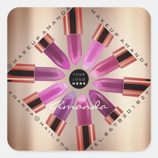 Cosmetische makreel Artist roze lipstick Roos Gold Vierkante Sticker (Voorkant)