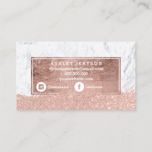 Cosmetische roos goudtypografie glitter marmer visitekaartje (Achterkant)