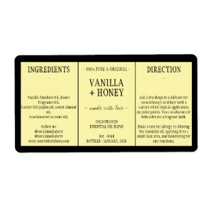 Cosmetische Vanille Honing Ingrediënten geel Etiket