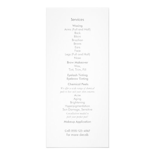 Cosmetologie Elegant Aqua Spa en Menu Salon (Achterkant)