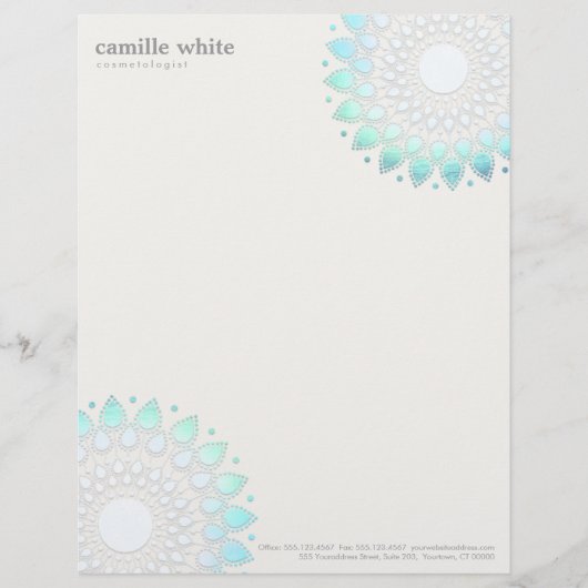 Cosmetologie Elegant Circle Light Blue Off-White Custom Briefhoofd (Voorkant)