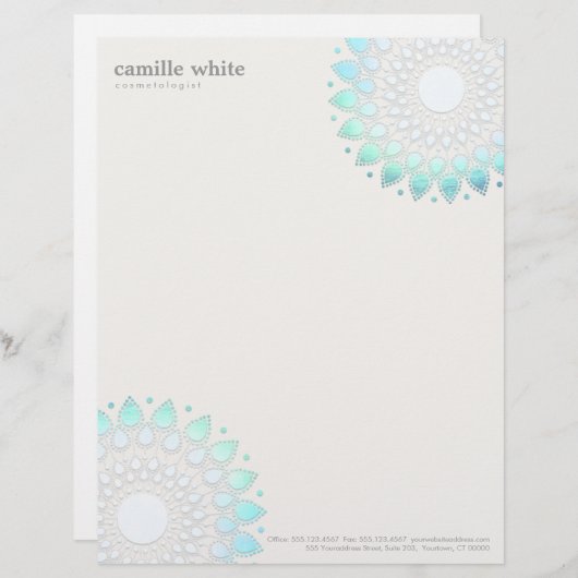 Cosmetologie Elegant Circle Light Blue Off-White Custom Briefhoofd (Voorkant / Achterkant)