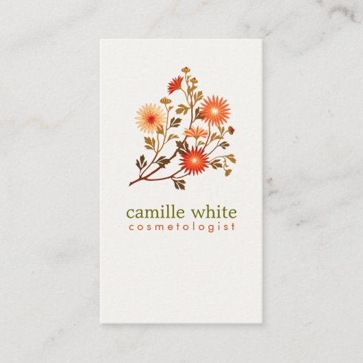  Cosmetologie Oranje Rode Bloemen Visitekaartje (Voorkant)
