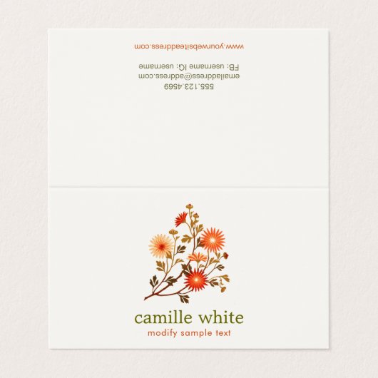 Cosmetologie Oranje Rode Bloemen Visitekaartje (Buitenkant ongevouwen)