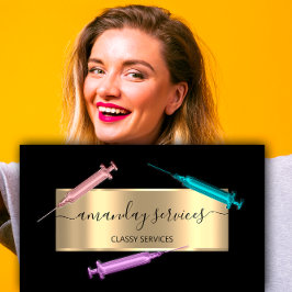 Cosmetologist Spuit Botox B12 QRCode Black Gold Visitekaartje