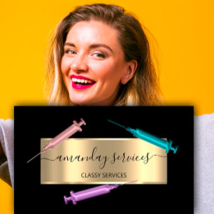 Cosmetologist Spuit Botox B12 QRCode Black Gold Visitekaartje