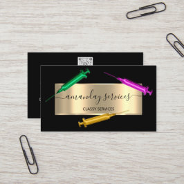 Cosmetologist Spuit Botox B12 QRCode Black Roze Visitekaartje