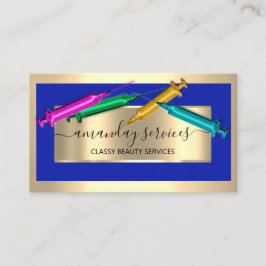 Cosmetologist Spuit Botox B12 QRCode Blue Golden Visitekaartje