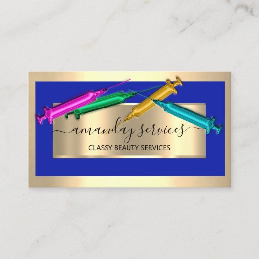 Cosmetologist Spuit Botox B12 QRCode Blue Golden Visitekaartje (Voorkant)