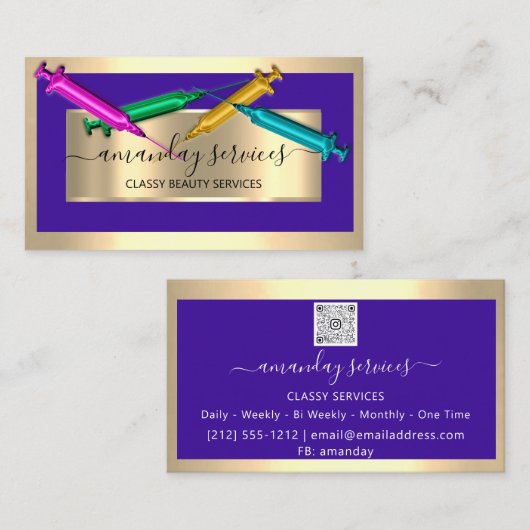 Cosmetologist Spuit Botox B12 QRCode Blue Visitekaartje (Voorkant / Achterkant)