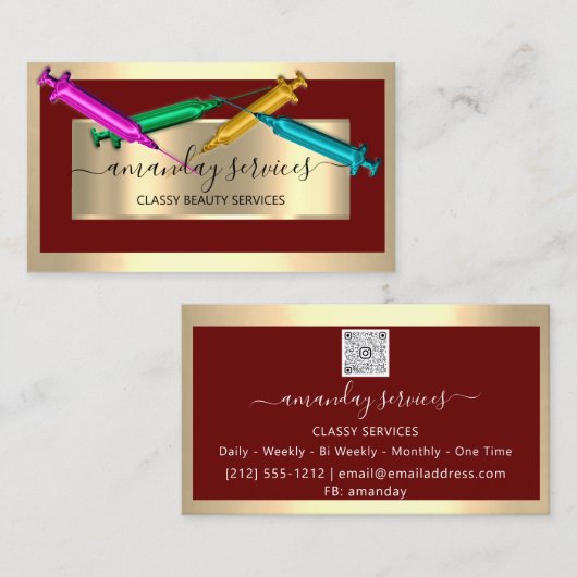 Cosmetologist Spuit Botox B12 QRCode Burgundy Visitekaartje (Voorkant / Achterkant)