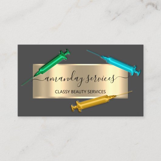 Cosmetologist Spuit Botox B12 QRCode Gray Blue Visitekaartje (Voorkant)