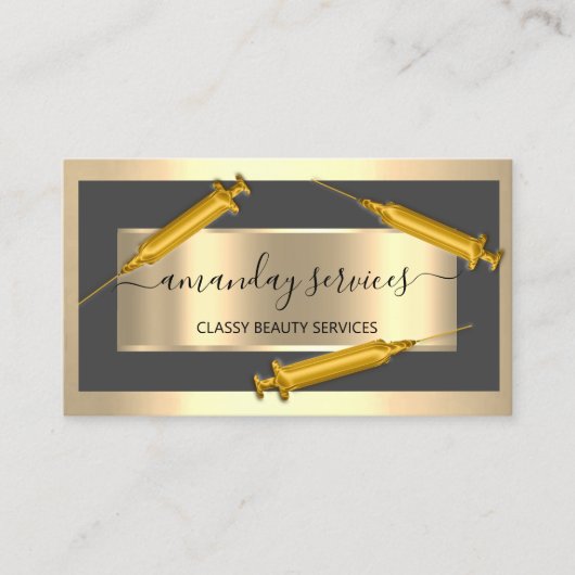 Cosmetologist Spuit Botox B12 QRCode Gray Golden Visitekaartje (Voorkant)