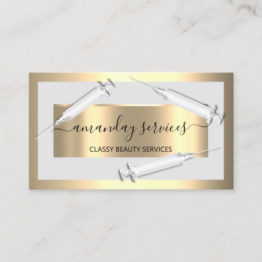 Cosmetologist Spuit Botox B12 QRCode Grey Gold Visitekaartje (Voorkant)