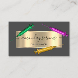 Cosmetologist Spuit Botox B12 QRCode Grey Gold Visitekaartje