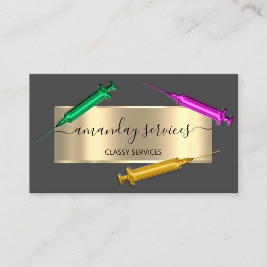 Cosmetologist Spuit Botox B12 QRCode Grey Gold Visitekaartje (Voorkant)