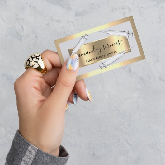 Cosmetologist Spuit Botox B12 QRCode Grey Gold Visitekaartje