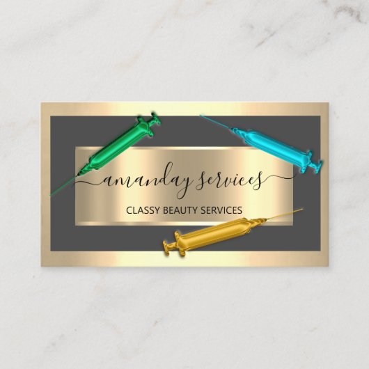 Cosmetologist Spuit Botox B12 QRCode Grey Gold Visitekaartje (Voorkant)