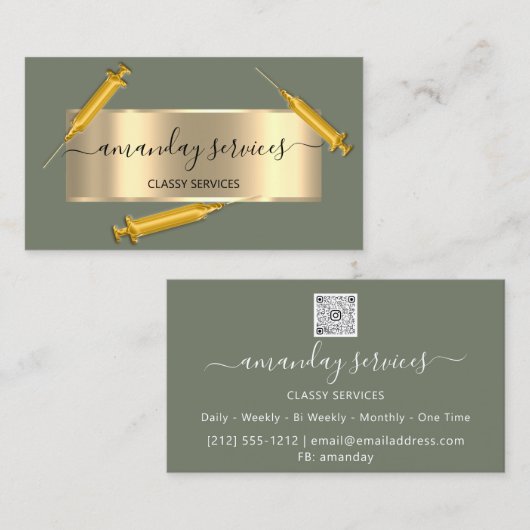 Cosmetologist Spuit Botox B12 QRCode Mint Gold Visitekaartje (Voorkant / Achterkant)