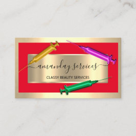 Cosmetologist Spuit Botox B12 QRCode Red Gold Visitekaartje