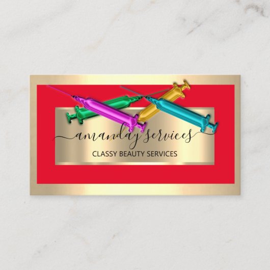 Cosmetologist Spuit Botox B12 QRCode Red Golden Visitekaartje (Voorkant)