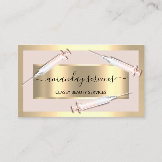 Cosmetologist Spuit Botox B12 QRCode Roos Gold Visitekaartje (Voorkant)