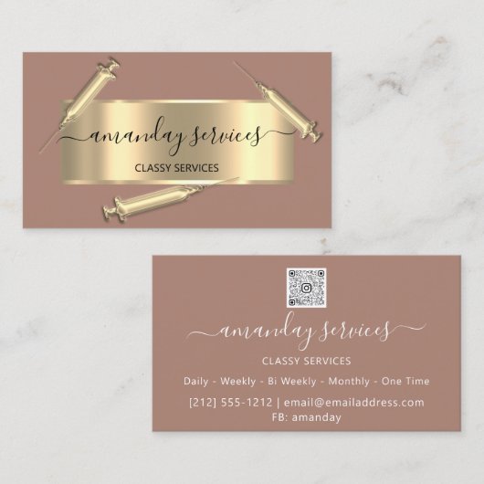 Cosmetologist Spuit Botox B12 QRCode Roos Visitekaartje (Voorkant / Achterkant)