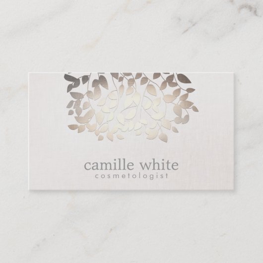 Cosmetology Faux Gold Foil Leaves Linen look Visitekaartje (Voorkant)
