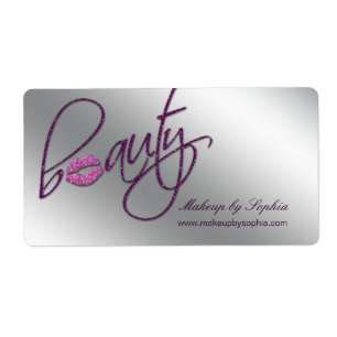 Cosmetology Makeup Address Label Roze Glitter Lips