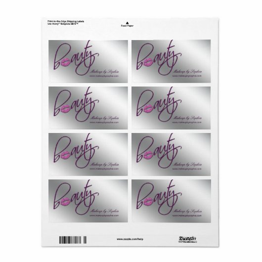 Cosmetology Makeup Address Label Roze Glitter Lips (Full Sheet)