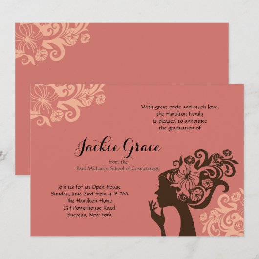 Cosmetology Silhouette Afstuderen Invitation Kaart (Voorkant / Achterkant)