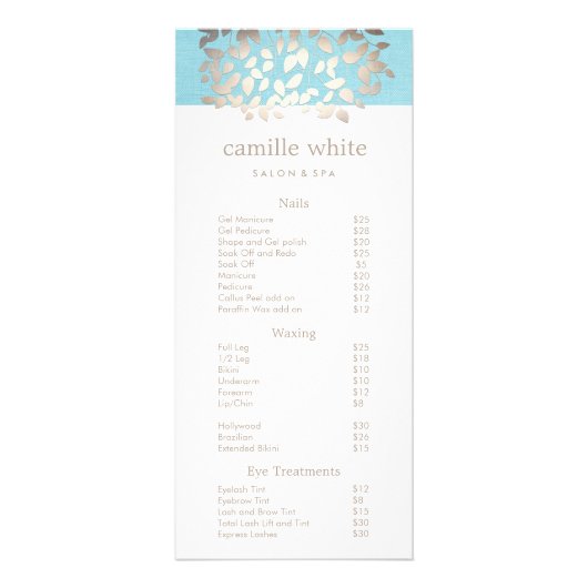 Cosmetology Silver Leaves Salon Price List Menu 2 (Voorkant)