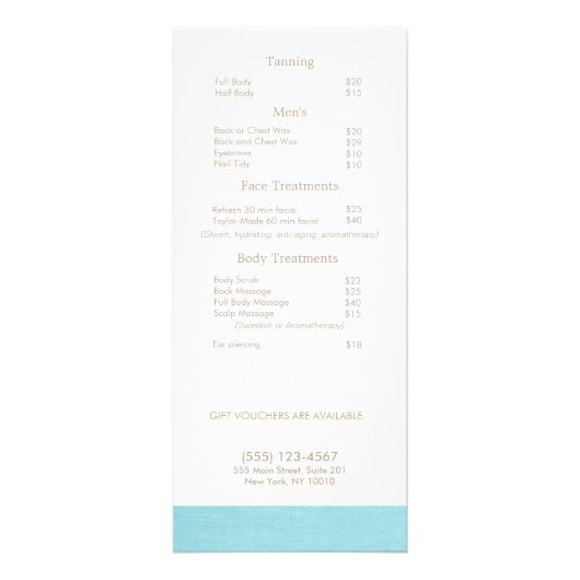 Cosmetology Silver Leaves Salon Price List Menu 2 (Achterkant)